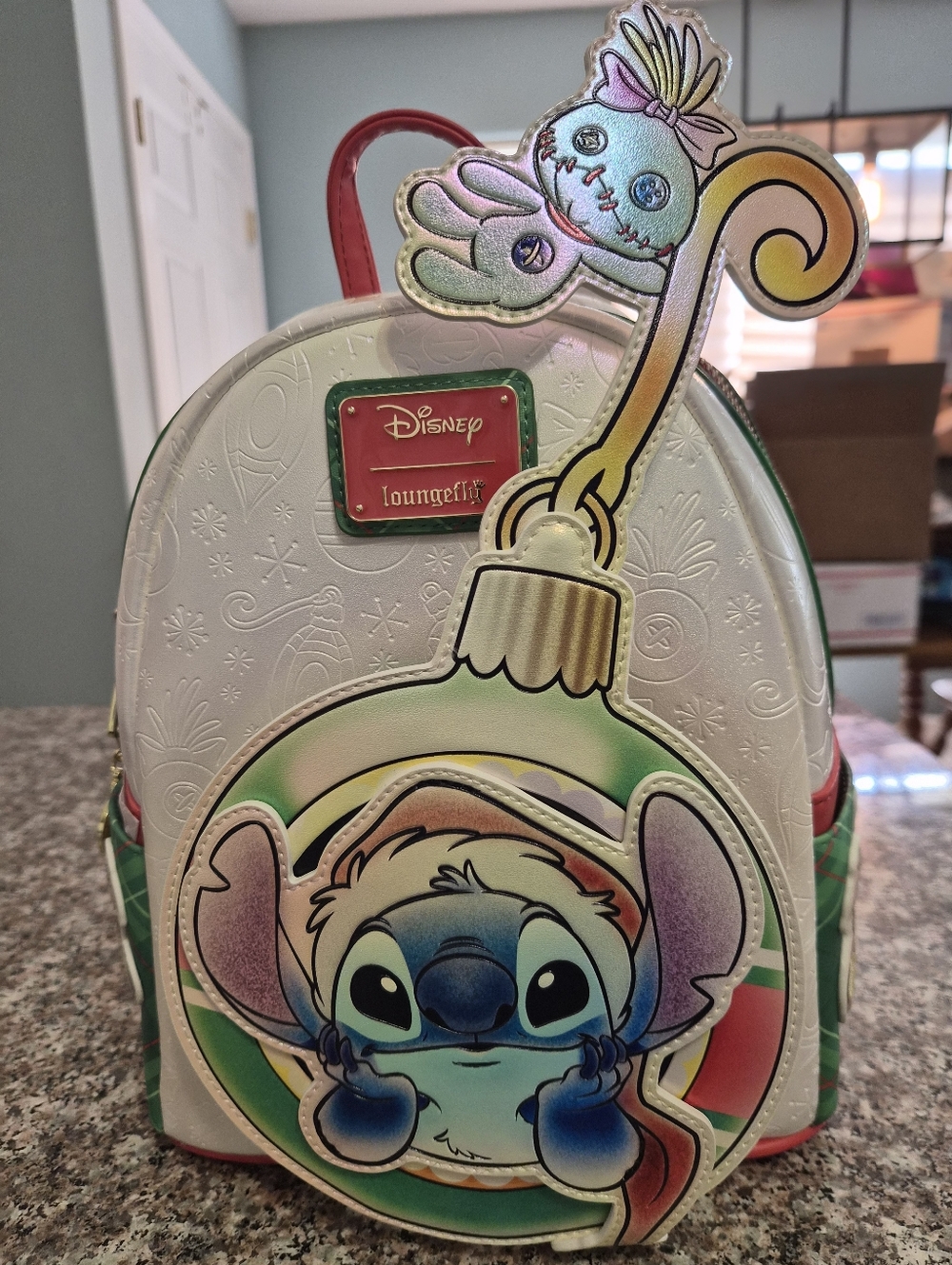 Loungefly Iridescent White & Multicolor Stitch Ornament Mini Backpack